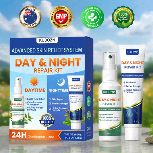 KUBOZN® Psoriasis Day & Night Repair System - 100% Steroid-Free Relief Duo for Plaques, Scaling & Itch