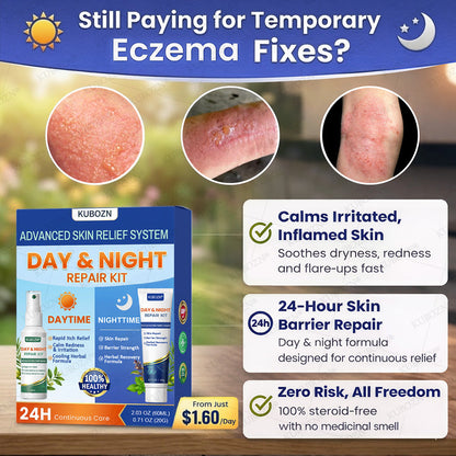 KUBOZN® Eczema Day & Night Repair System - 100% Steroid-Free Relief Duo for Intense Itch, Redness & Broken Skin