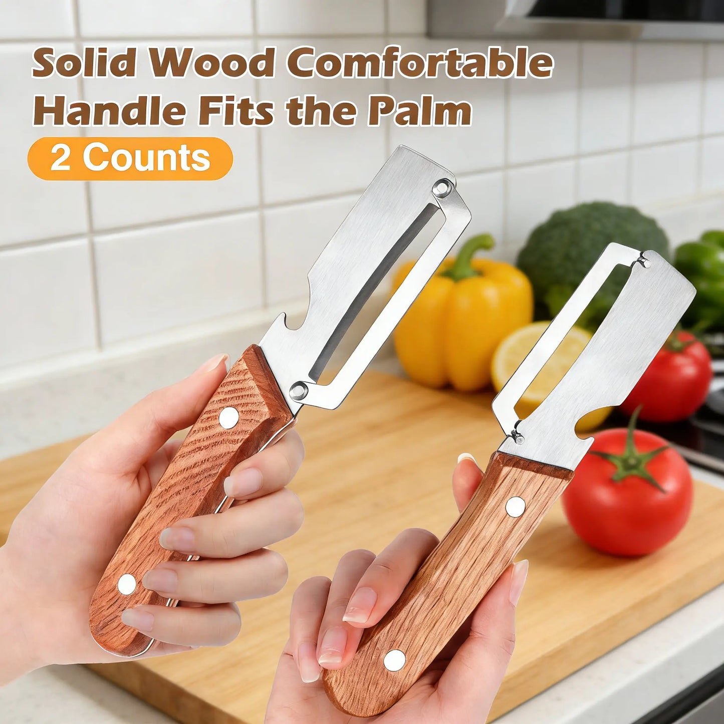 2-in-1 Stainless Steel Peeler & Shredder Set with Wooden Handle⭐⭐