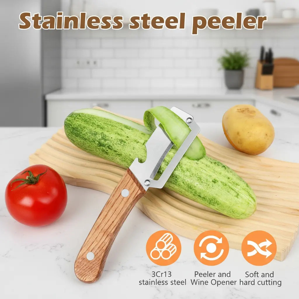 2-in-1 Stainless Steel Peeler & Shredder Set with Wooden Handle⭐⭐