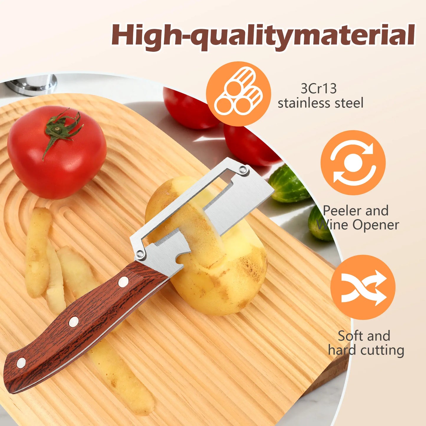 2-in-1 Stainless Steel Peeler & Shredder Set with Wooden Handle⭐⭐